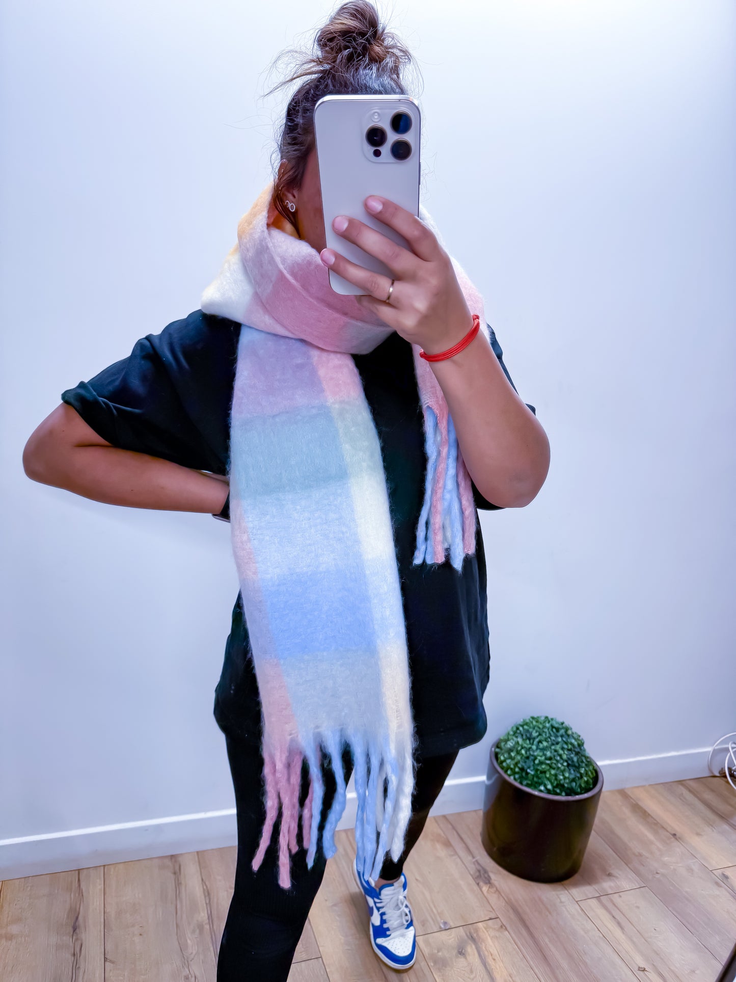 Écharpe à Carreaux Pastel - Rose Bleu Blanc