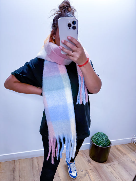 Écharpe à Carreaux Pastel - Rose Bleu Blanc