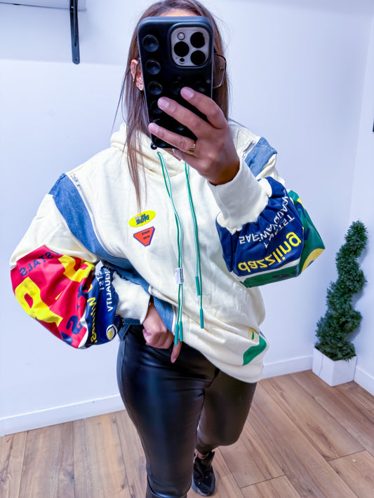 Hoodie Colorblock Vintage Écru