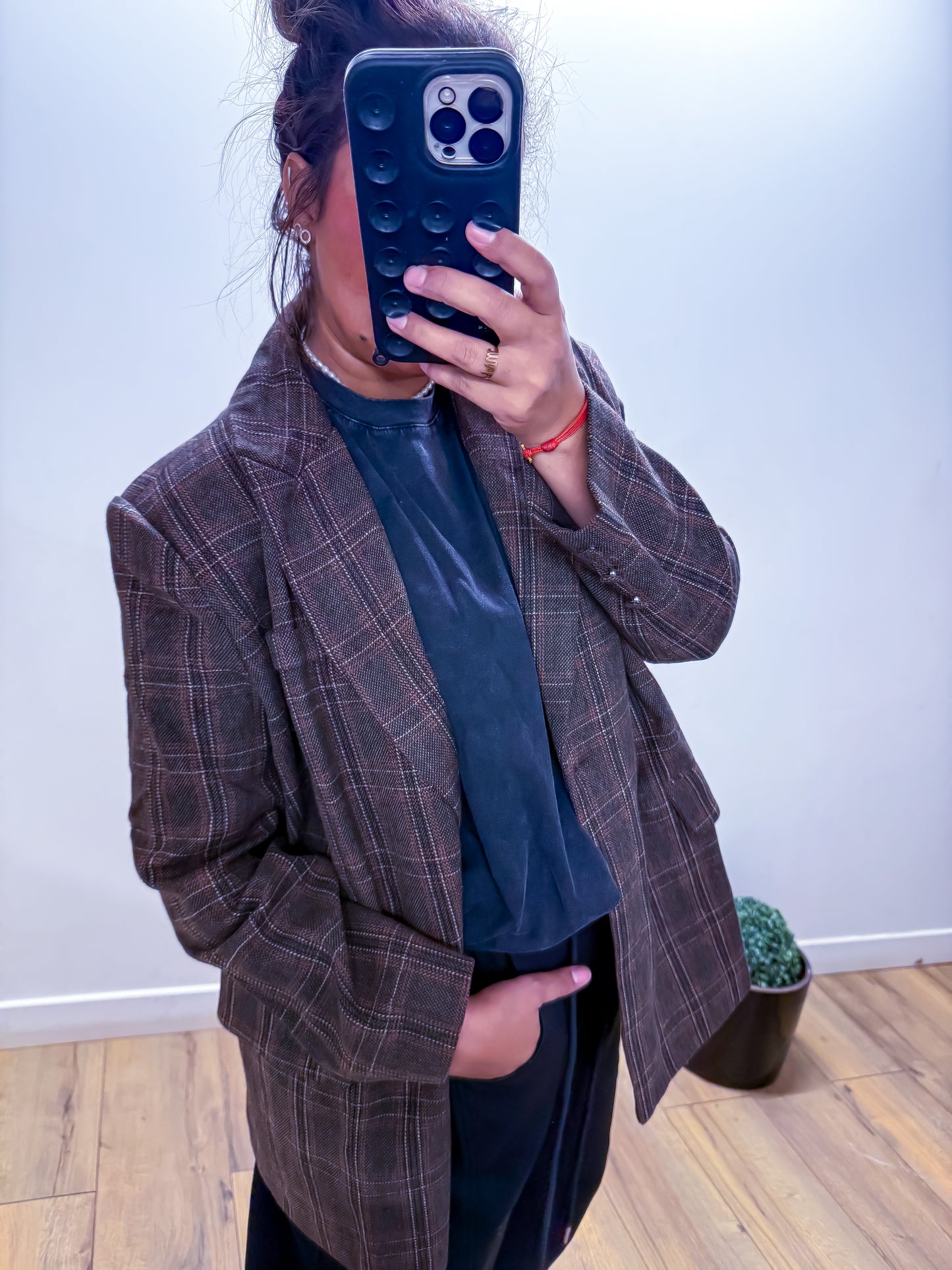 Veste Blazer Carreaux Marron Oversize
