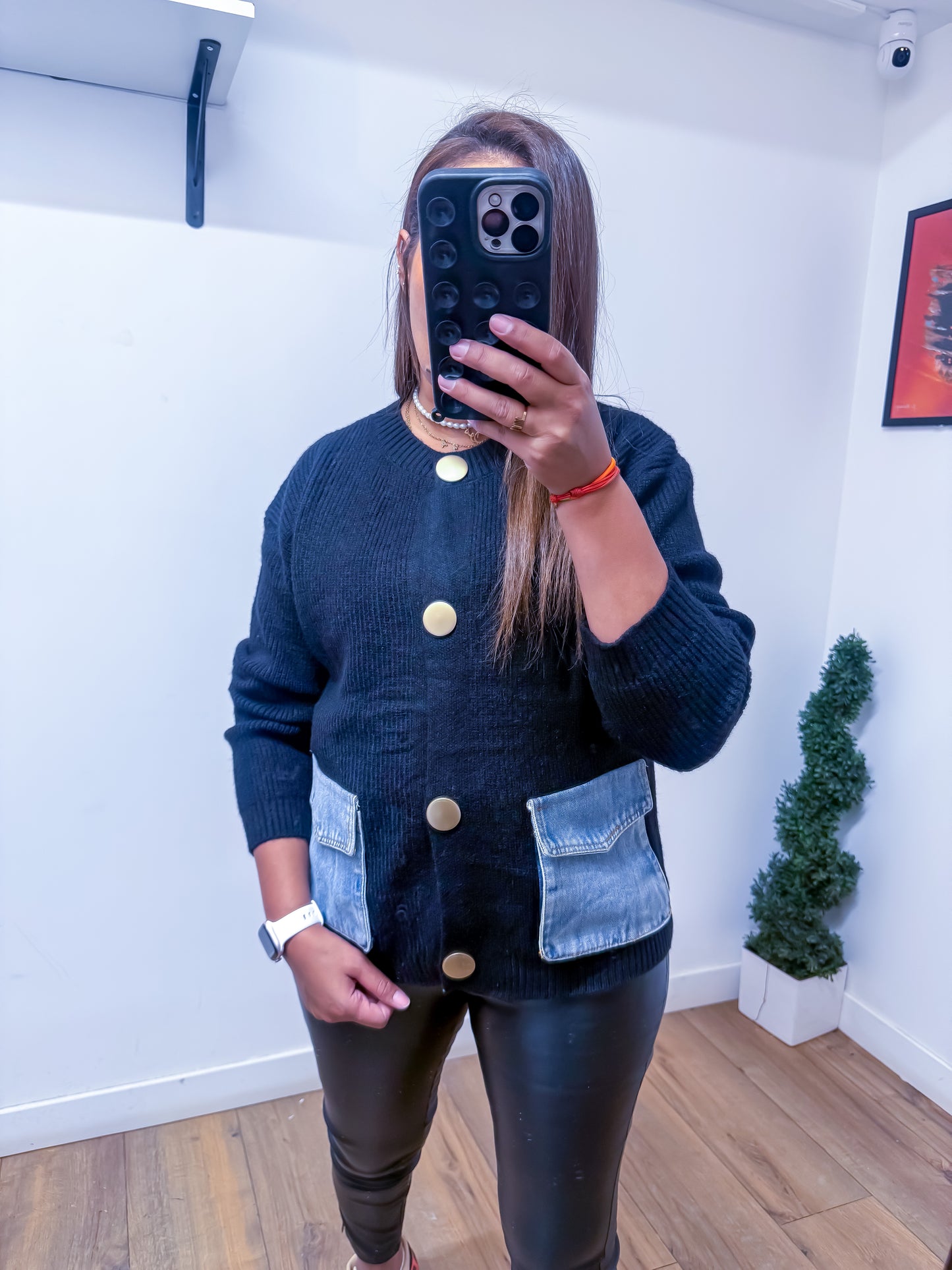 Veste Noire Exclusive Poches Denim