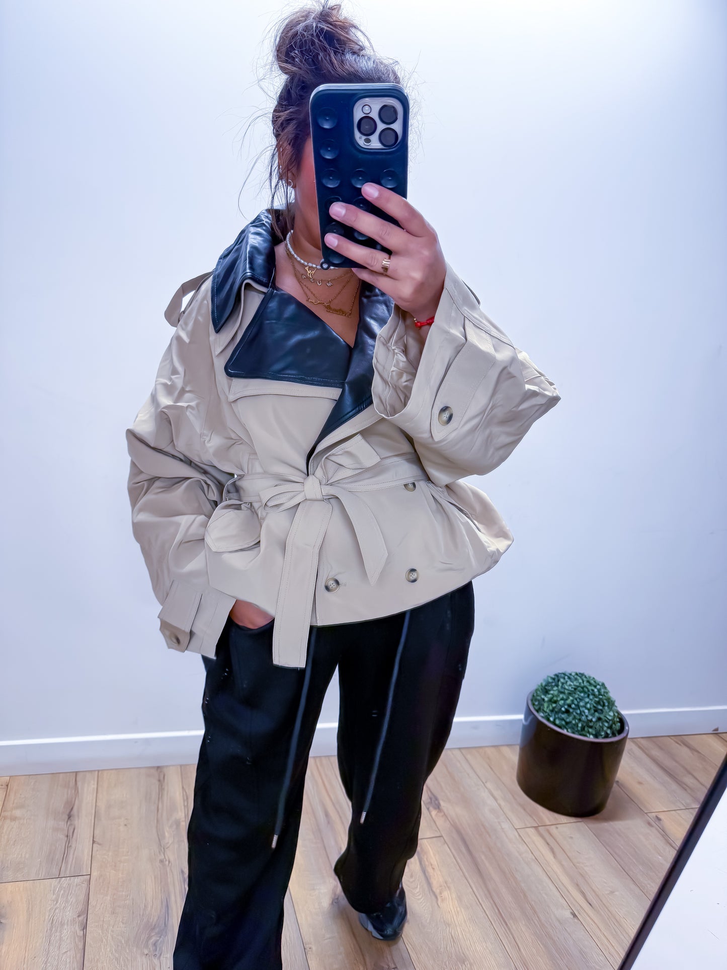 Trench court bouffant Bicolore Simili Cuir -