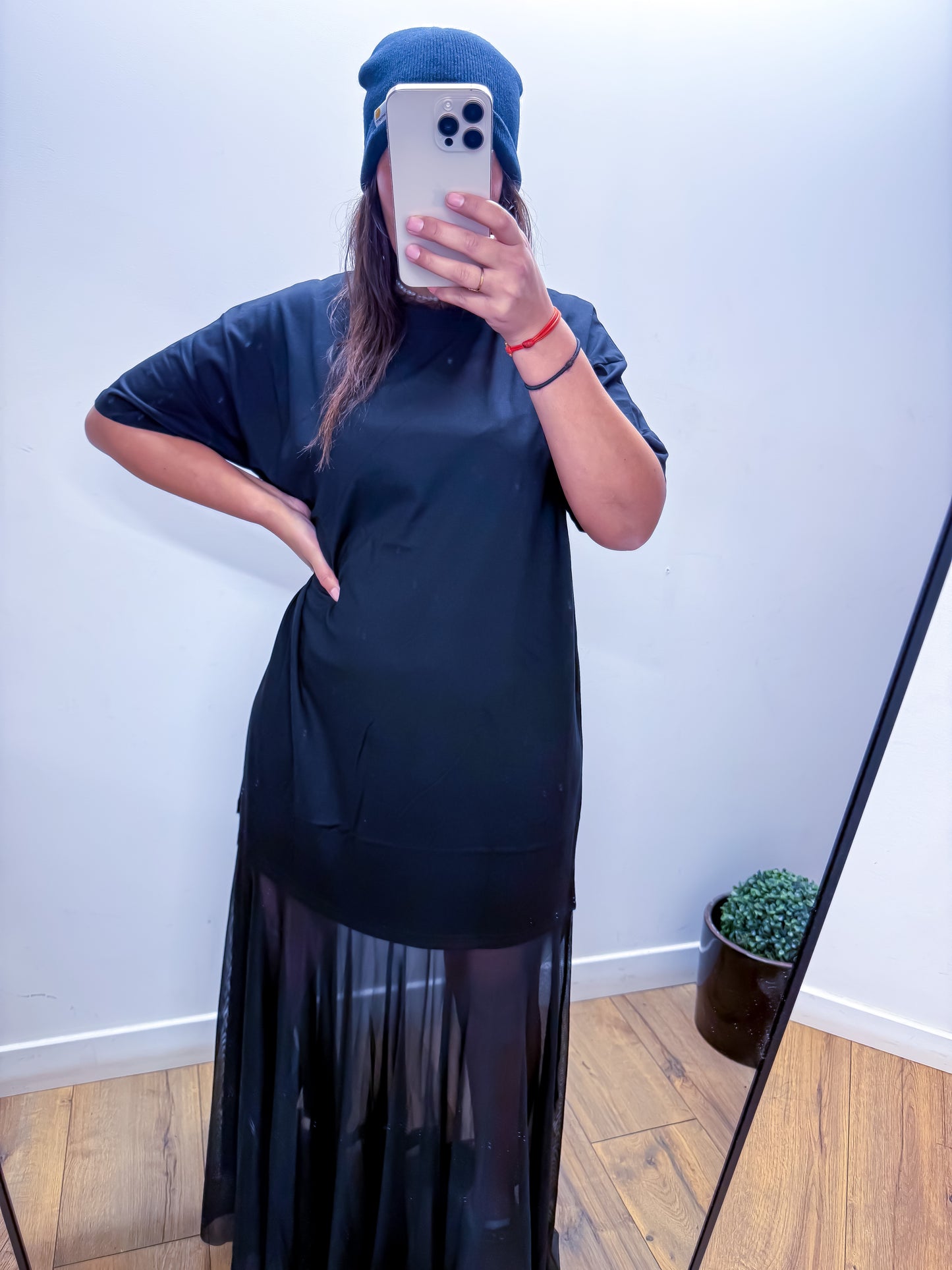 Robe Tee-Shirt Oversize Noire Jupe Plissée