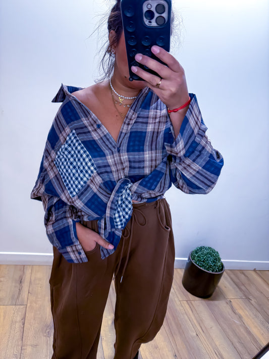 Chemise à Carreaux Oversize - Bleu