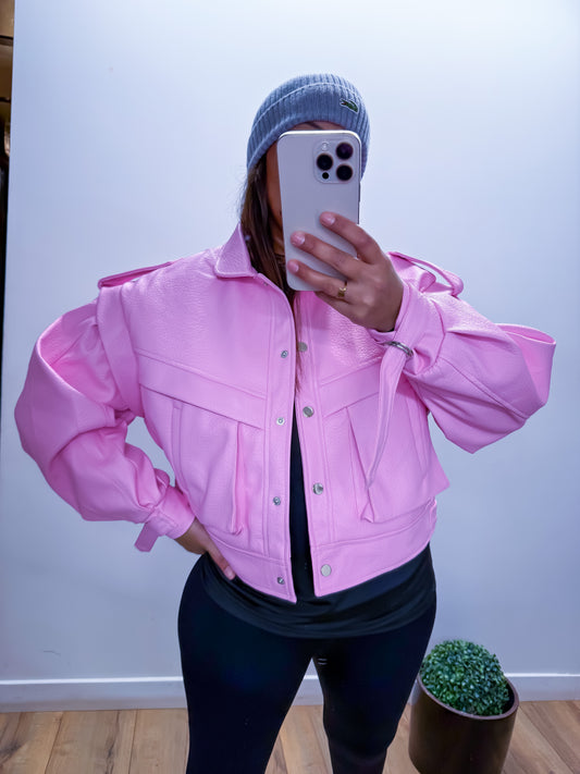 CANDY Veste Simili Cuir Rose