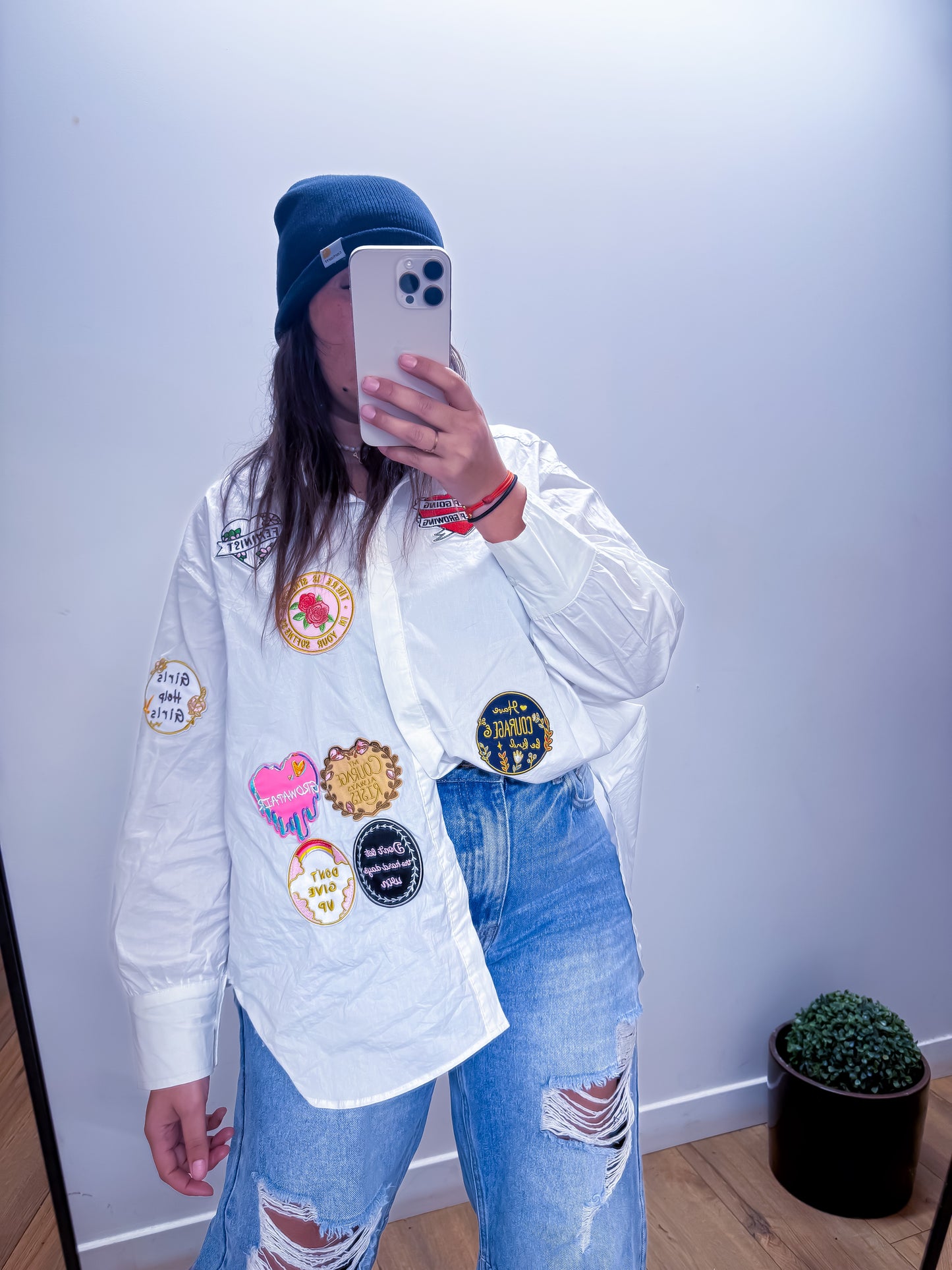 Chemise Blanche Patchs Brodés
