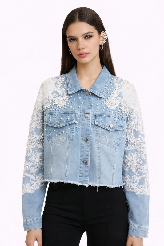 CELESTE — Veste Denim Dentelle & Perles