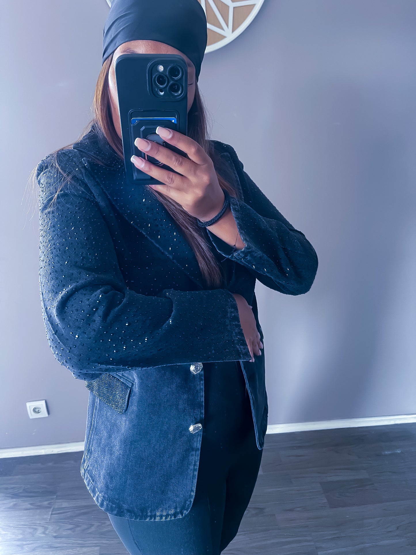 Blazer jean strass noir