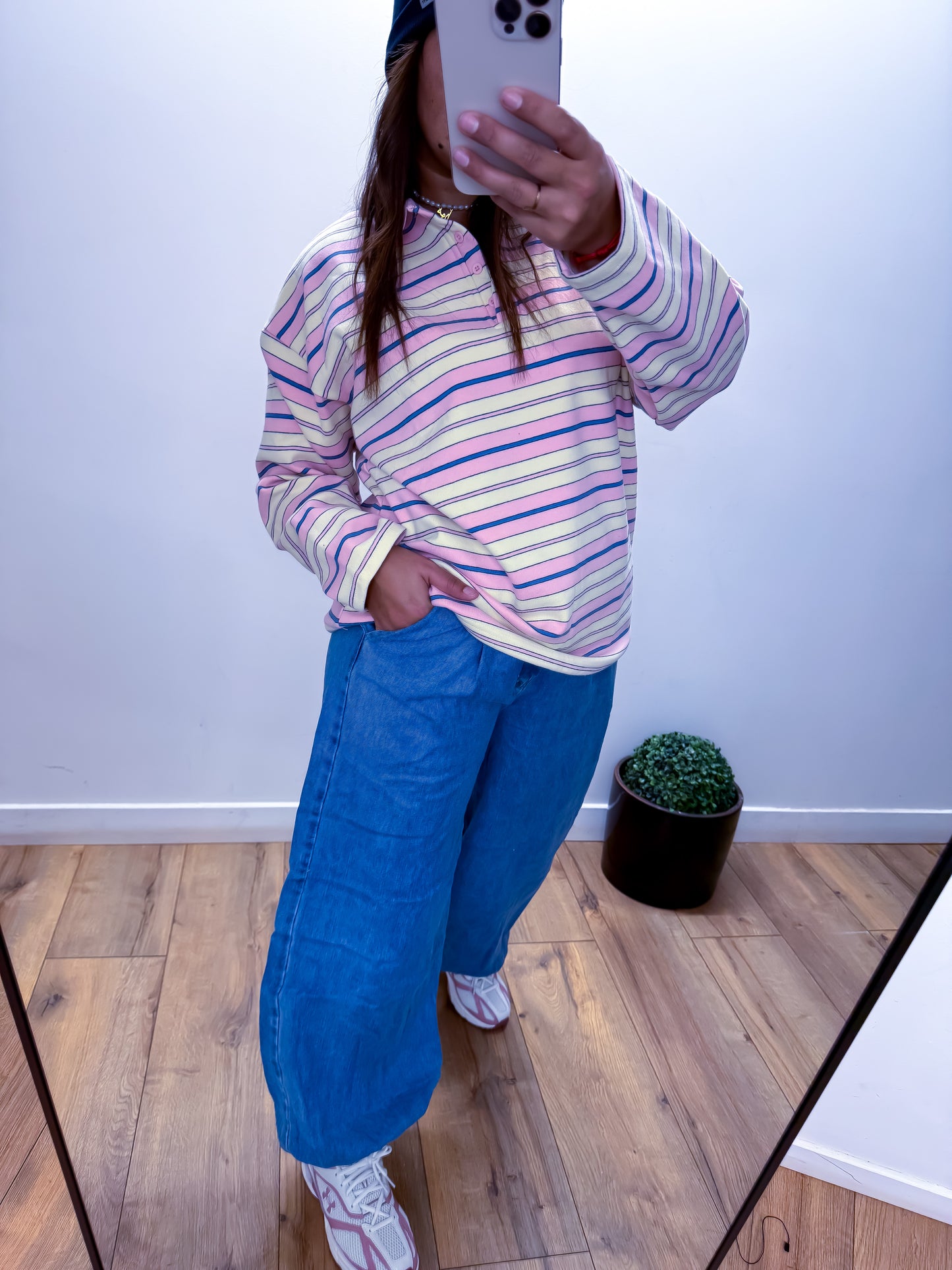 Pull RAYURE rose polaire col chemise