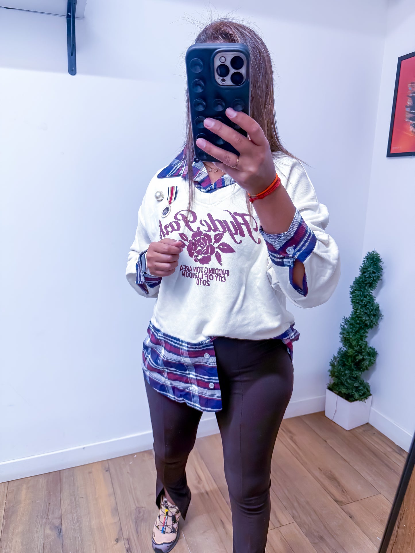 Pull Blanc Chemise Carreaux Intégrée