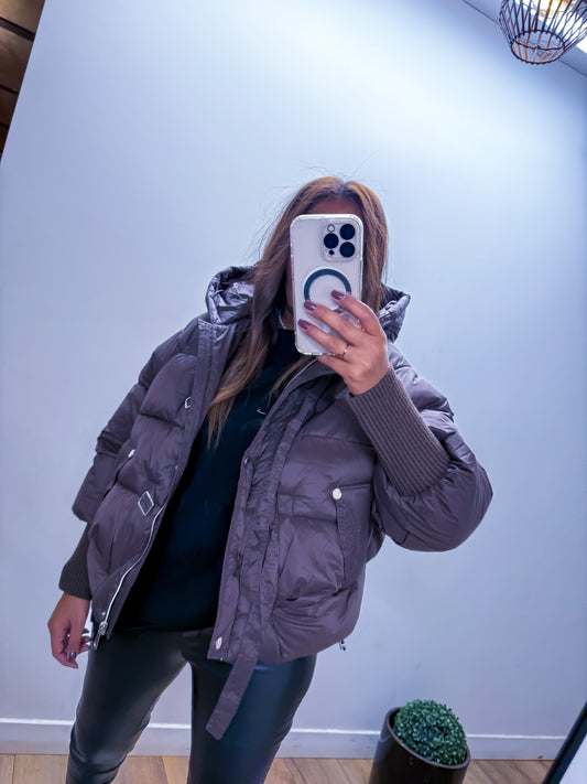 Doudoune courte à capuche marron - exclusivité Mûzâ -