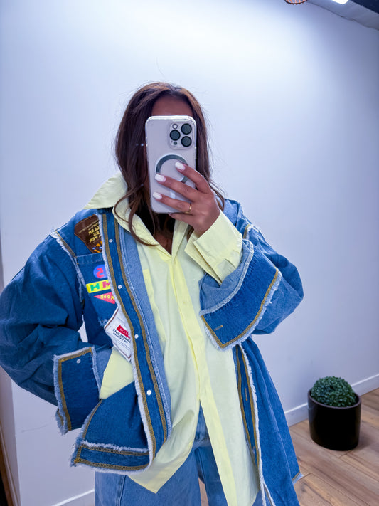 Veste en jean oversize avec patchs taille unique 34-46 exclusivité Mûzâ