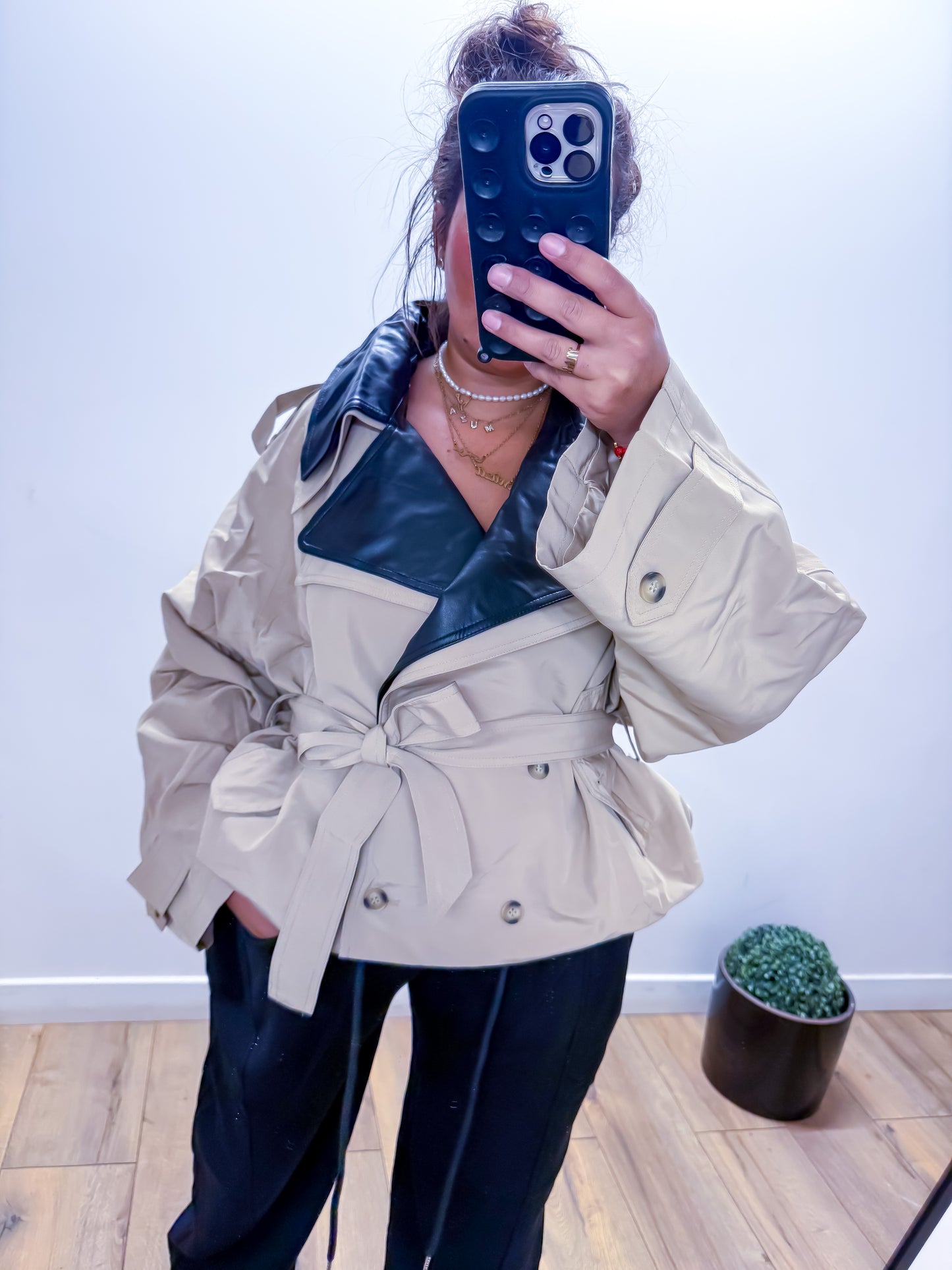 Trench court bouffant Bicolore Simili Cuir -