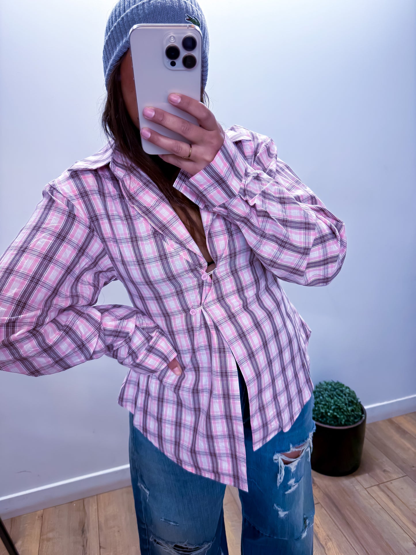 Chemise Aurore - Carreaux Rose & Marron Cintrée