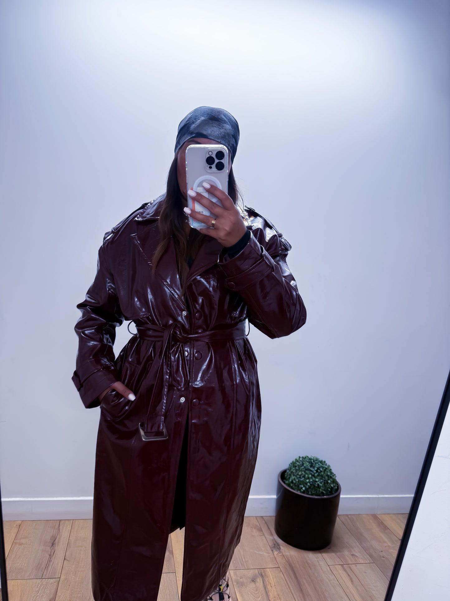 Trench Long Bordeaux Ciré -