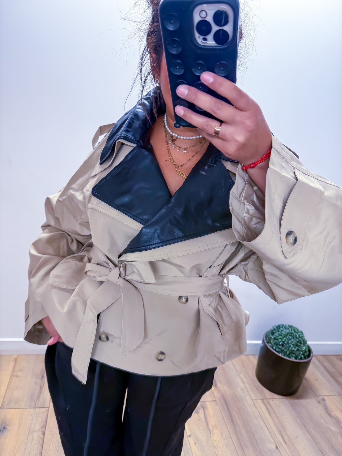 Trench court bouffant Bicolore Simili Cuir -