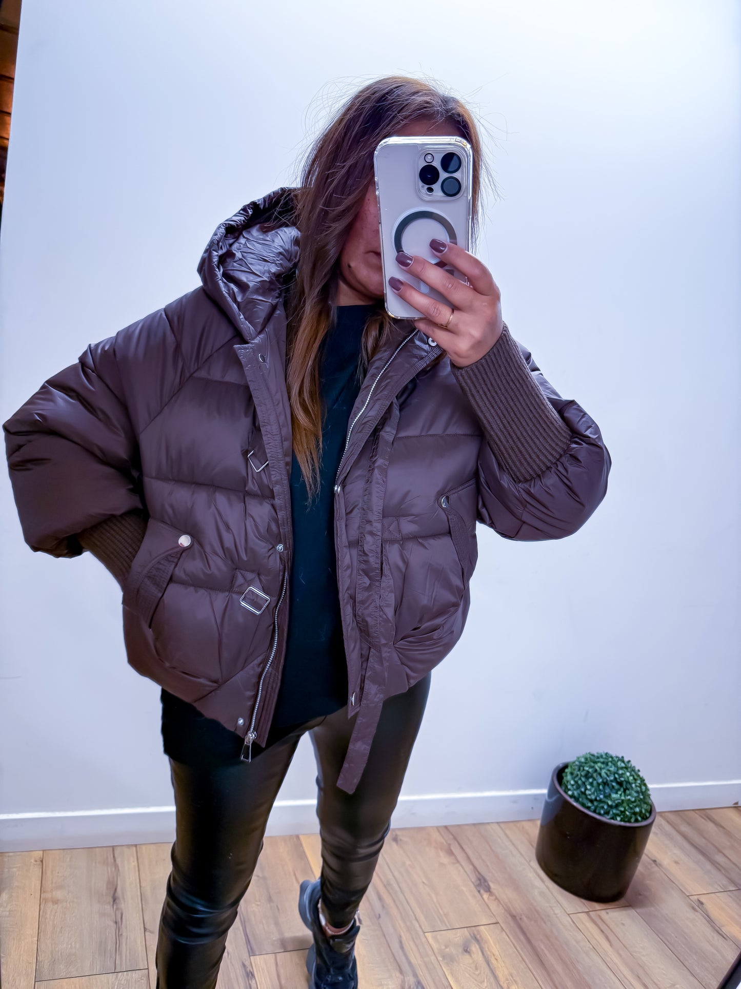 Doudoune courte à capuche marron - exclusivité Mûzâ -