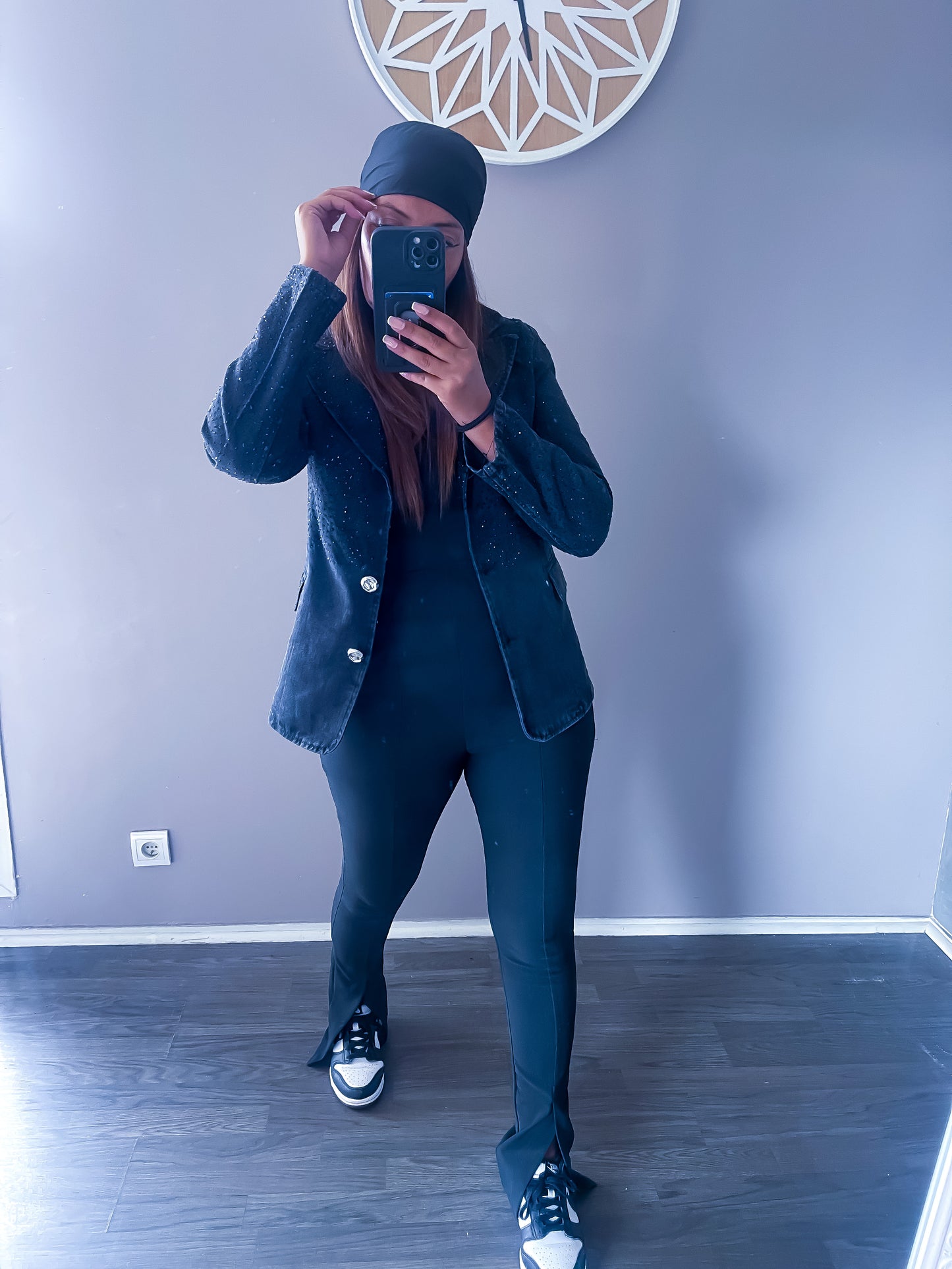 Blazer jean strass noir