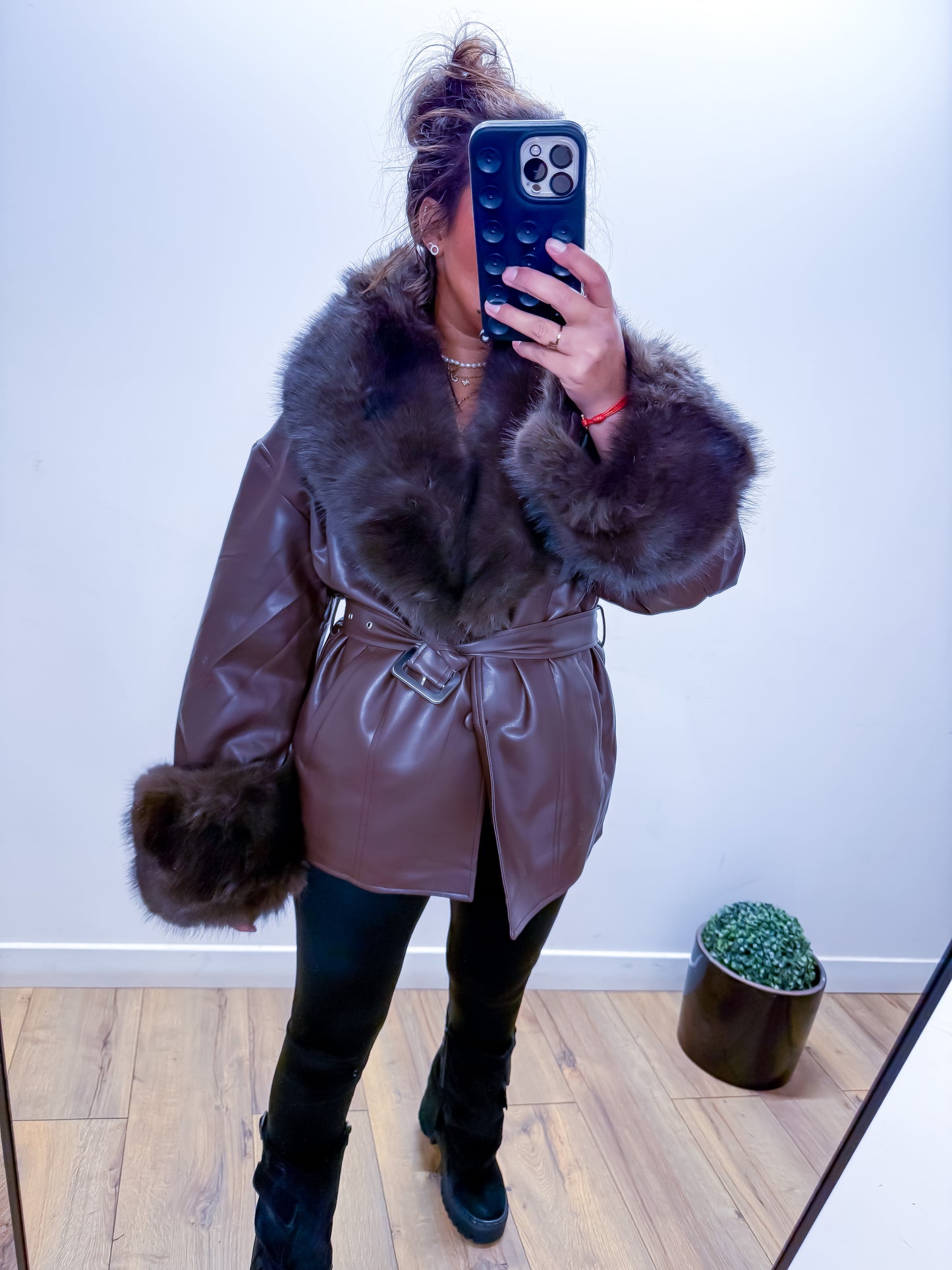 Veste Simili Cuir Col Fourrure -