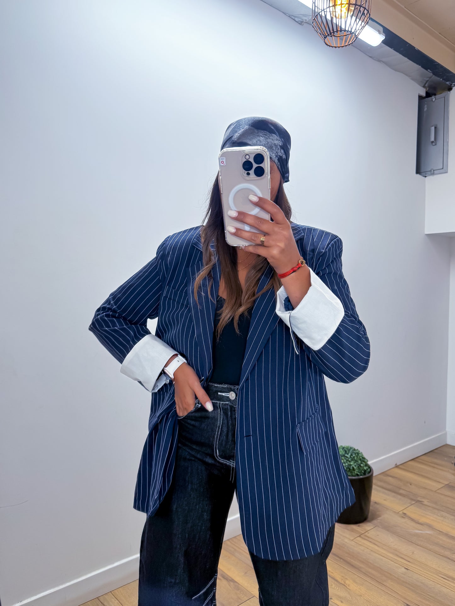 Blazer chemise STRUCTURE à rayures bleu marine - Mûzâ paris