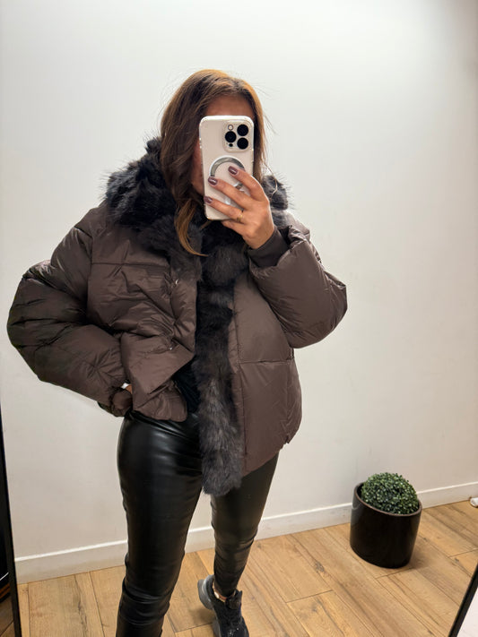 Doudoune fourrure synthétique marron exclusivité Mûzâ - édition limitée -