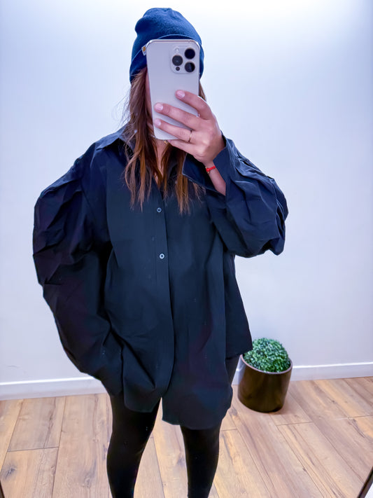 AETHER — Chemise Oversize Manches Ballon black