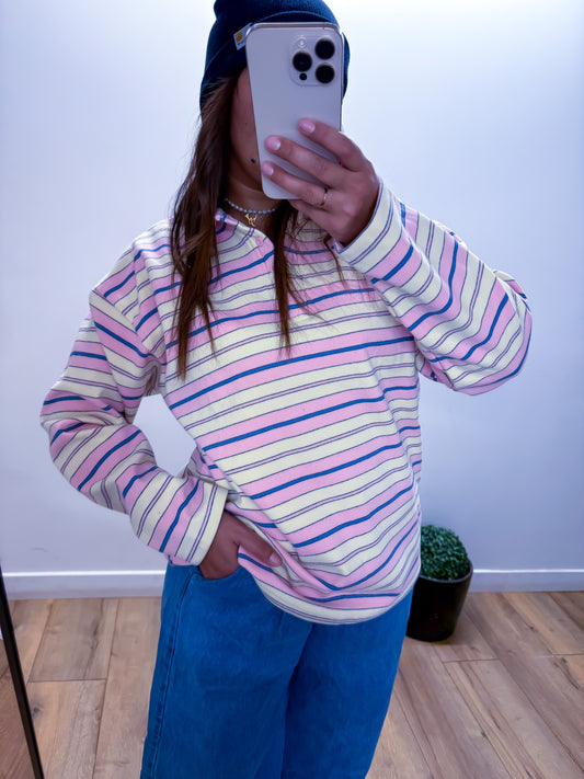 Pull RAYURE rose polaire col chemise