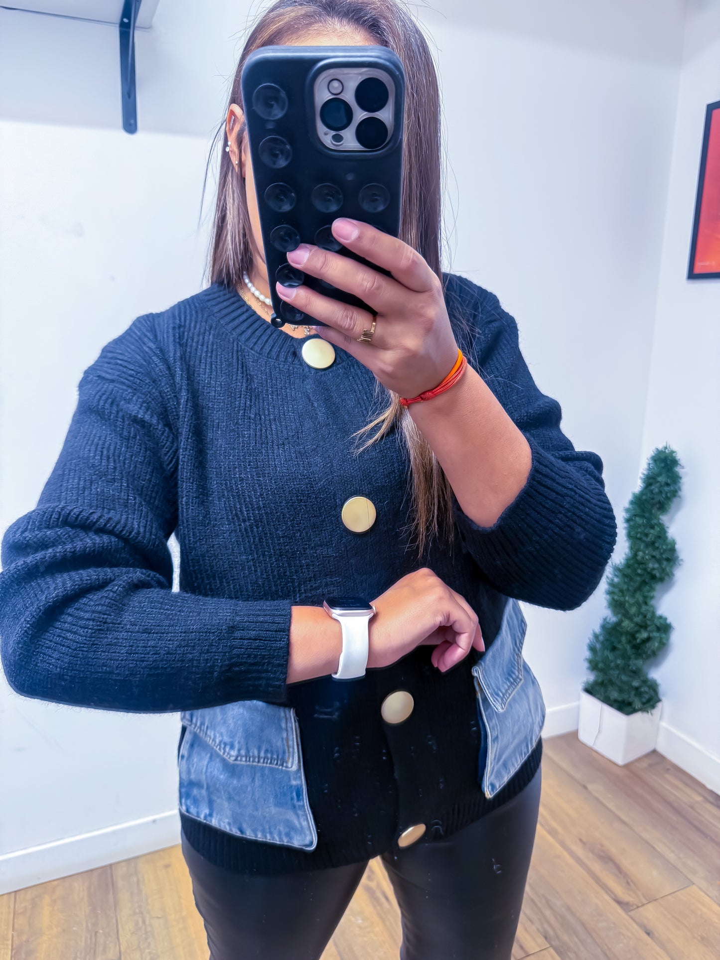 Veste Noire Exclusive Poches Denim