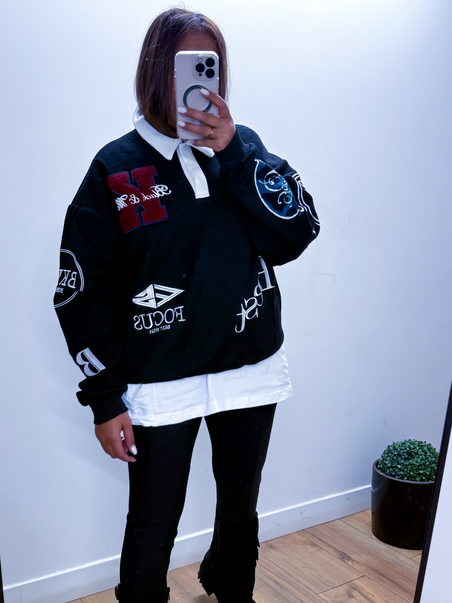 Pull col chemise intégré noir exclusivité Mûzâ