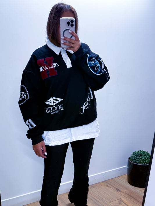 Pull col chemise intégré noir exclusivité Mûzâ