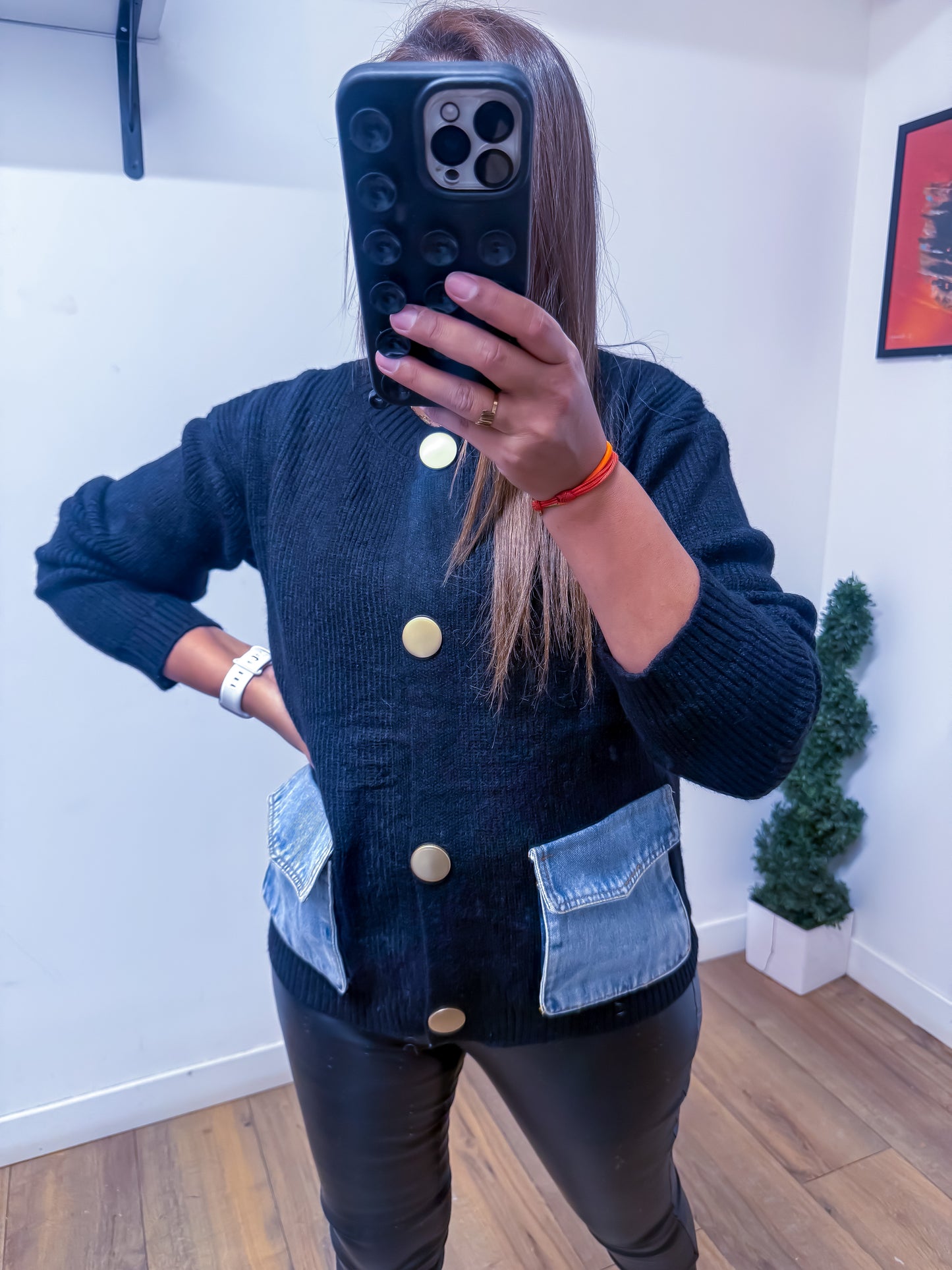 Veste Noire Exclusive Poches Denim