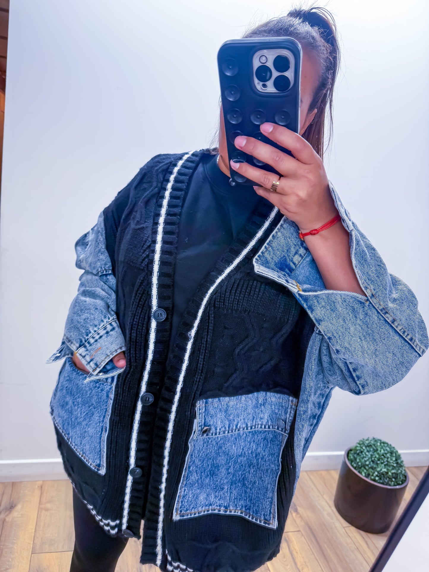 Veste gilet grosse maille jean black