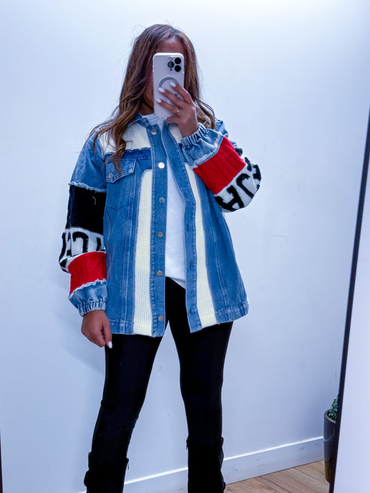 Veste en jean patchwork avec manches colorées exclusivité Mûzâ