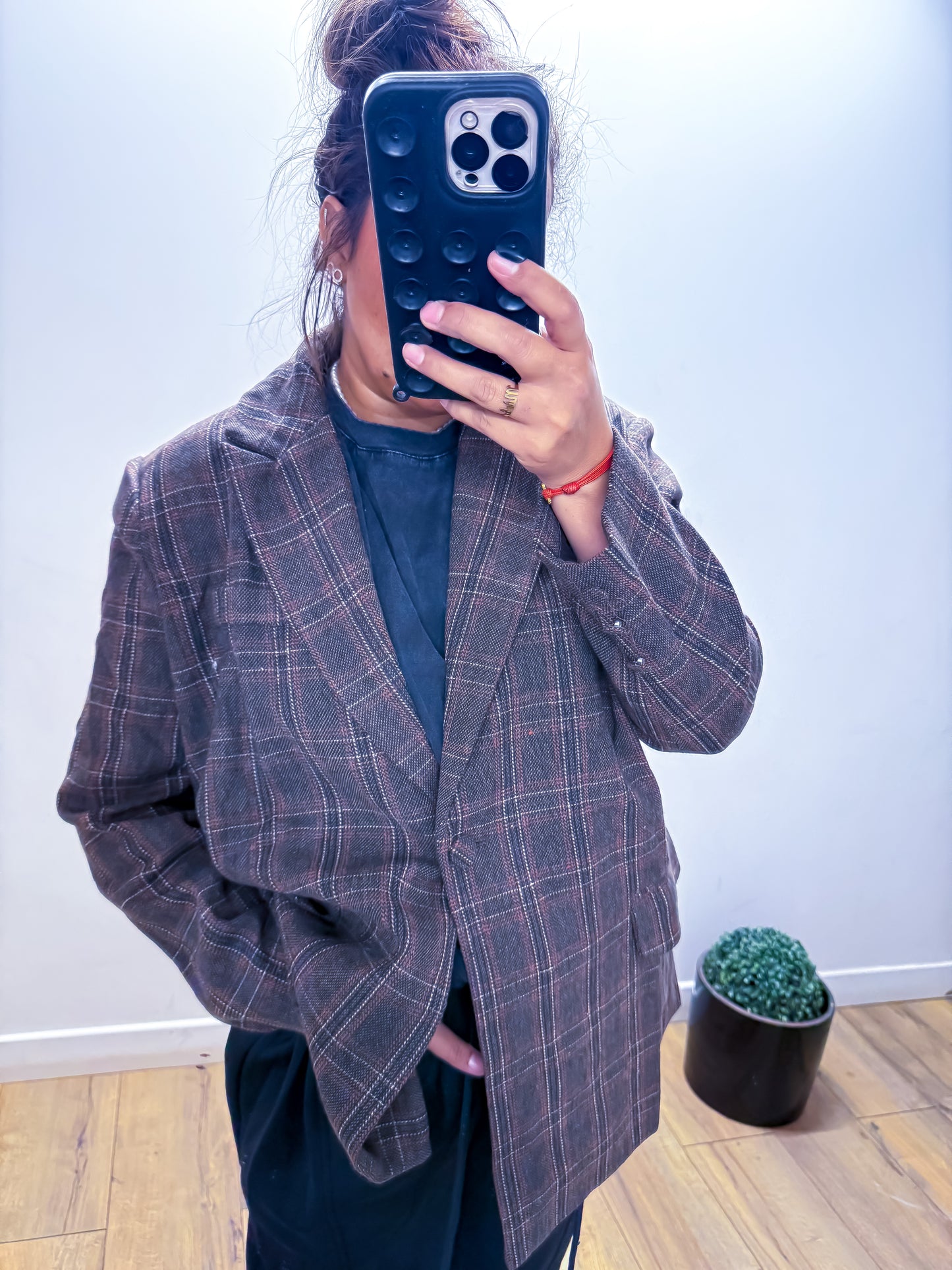 Veste Blazer Carreaux Marron Oversize
