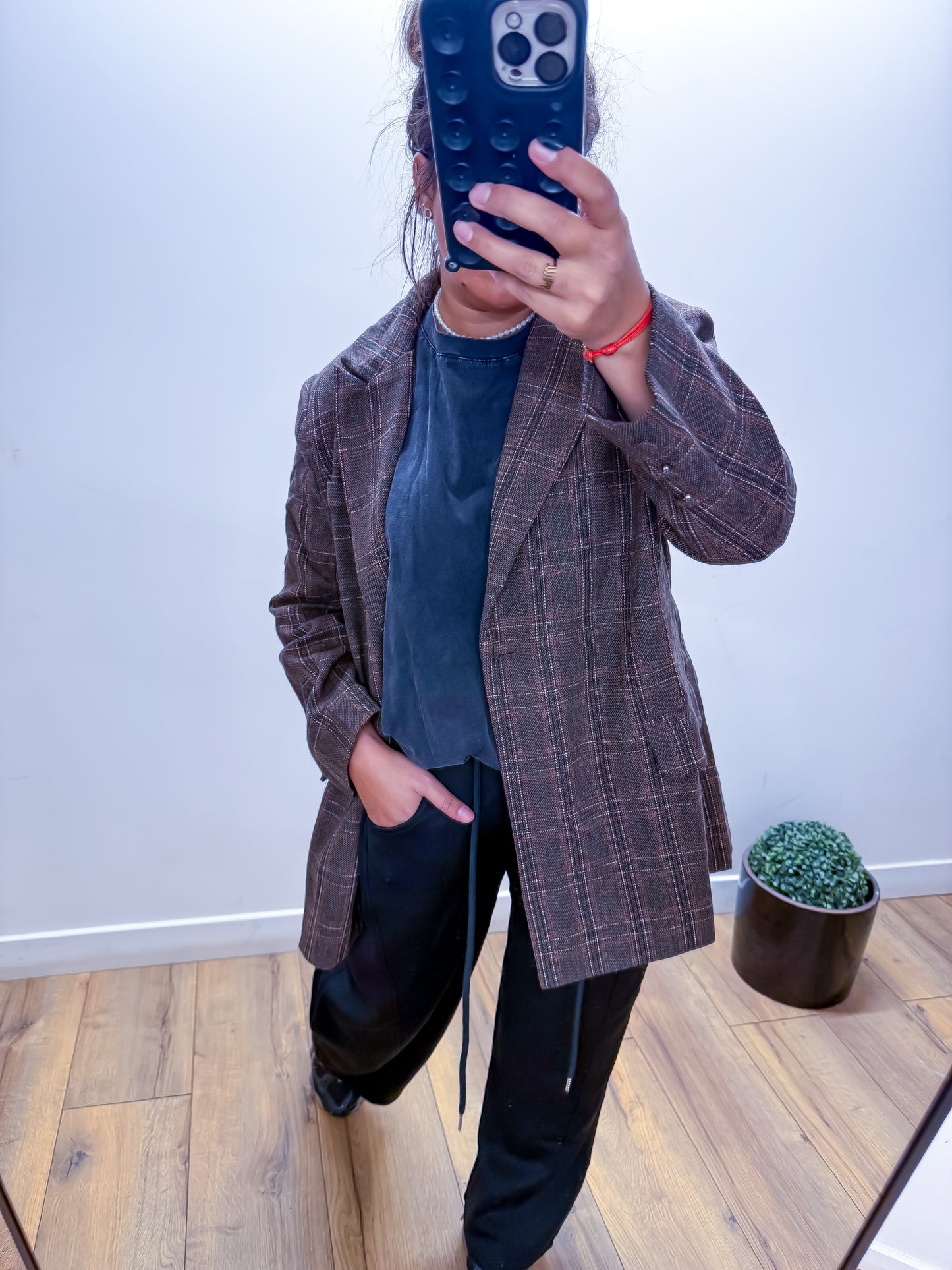 Veste Blazer Carreaux Marron Oversize