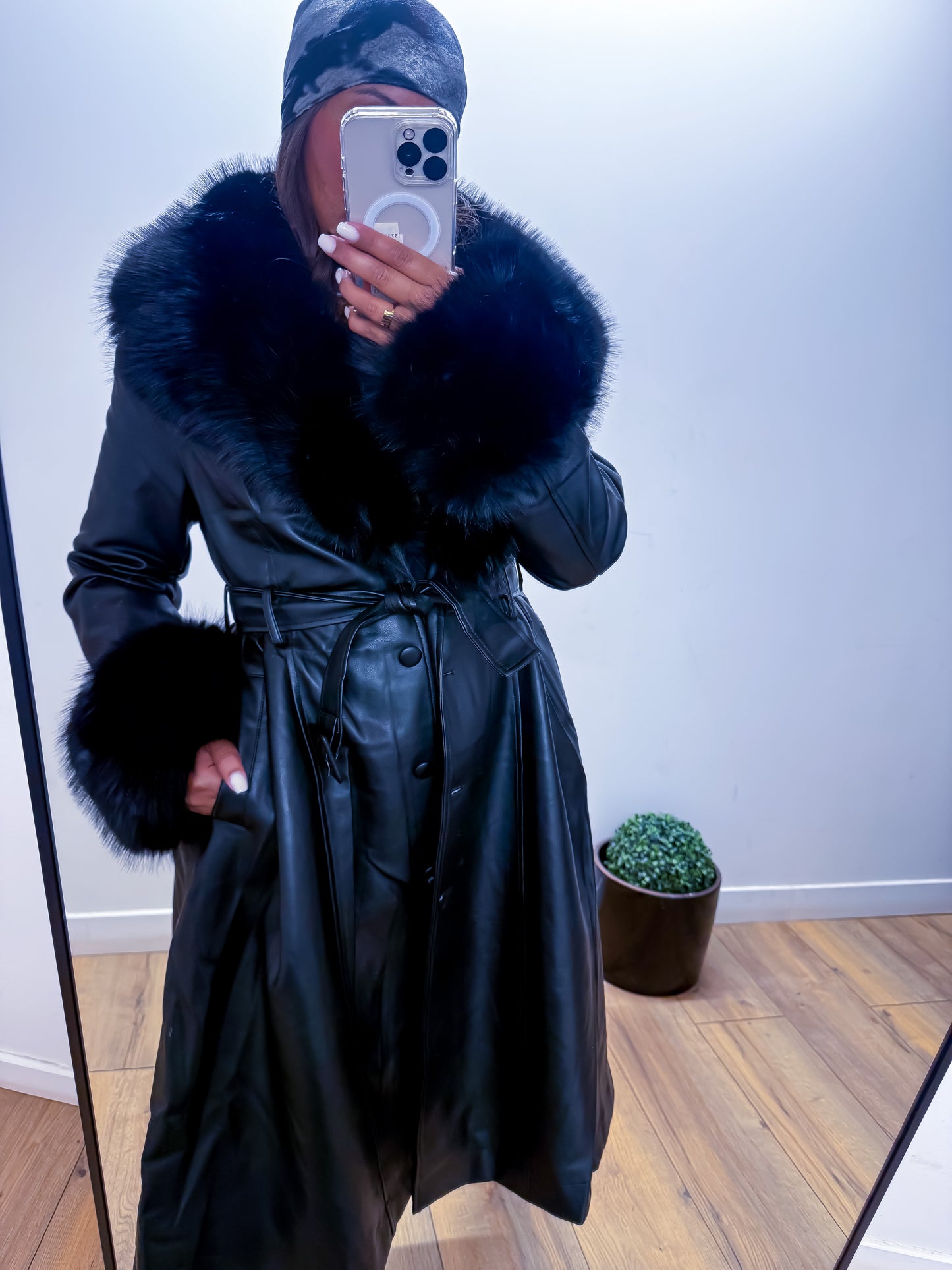 Manteau VELOURS structuré noir fourrure amovible