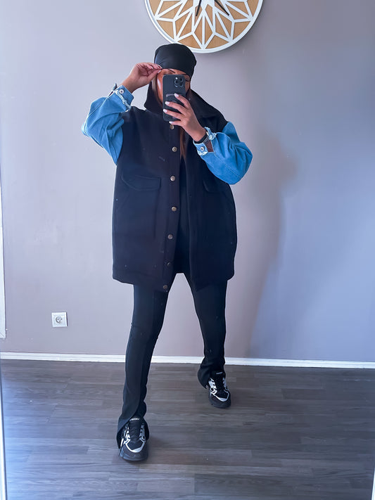 Veste noir manche jean