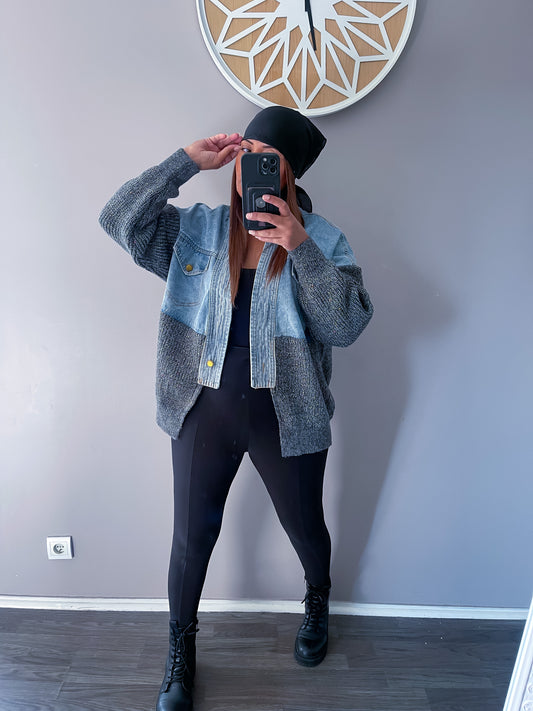 Gilet bi matière gris foncé