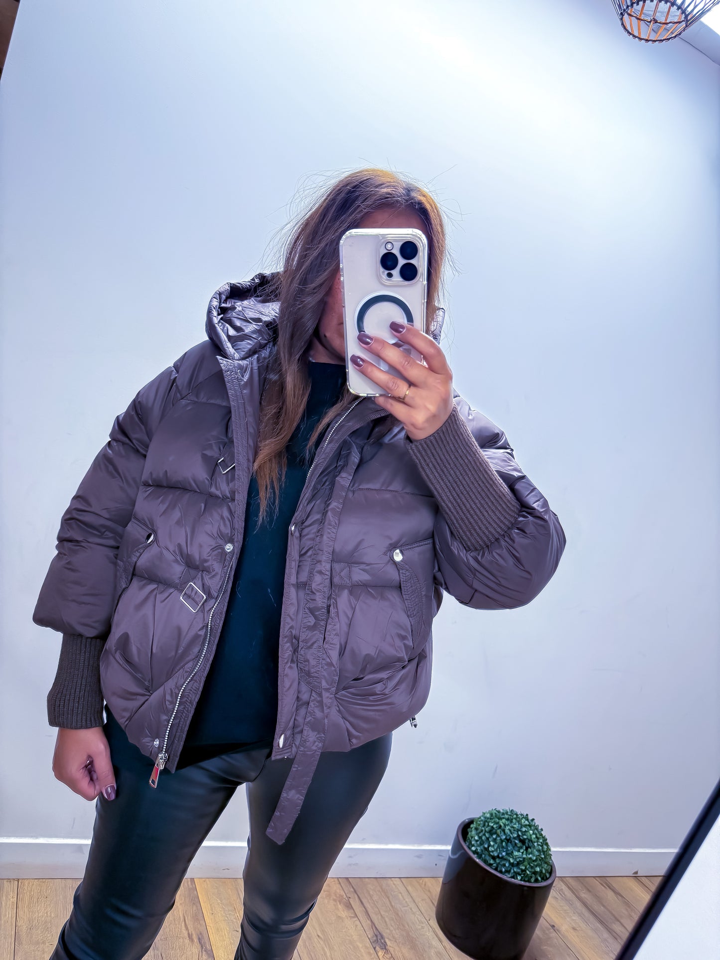 Doudoune courte à capuche marron - exclusivité Mûzâ -