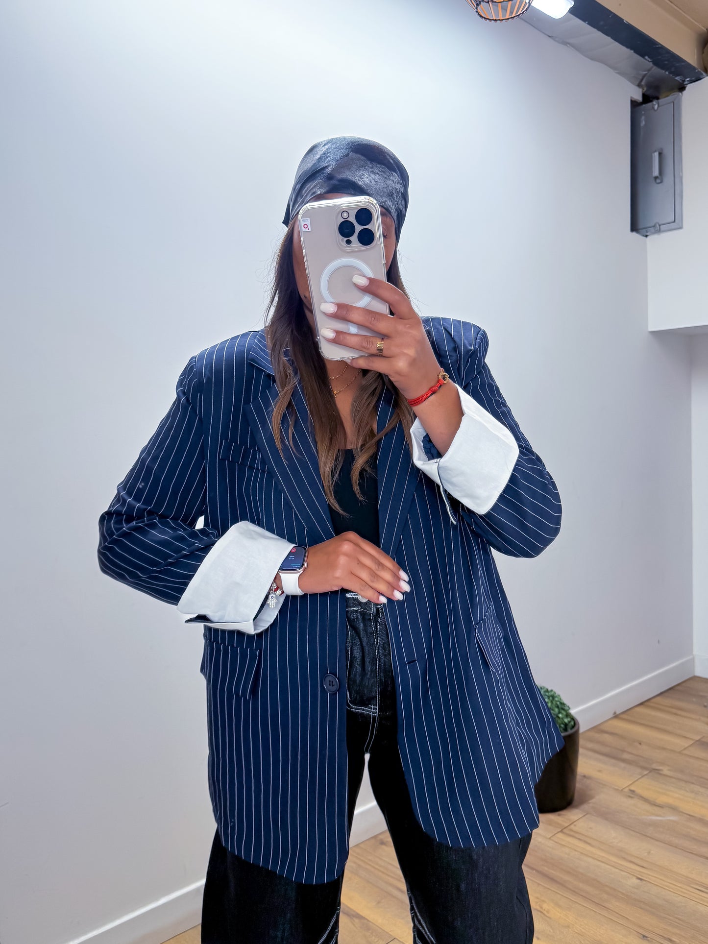 Blazer chemise STRUCTURE à rayures bleu marine - Mûzâ paris