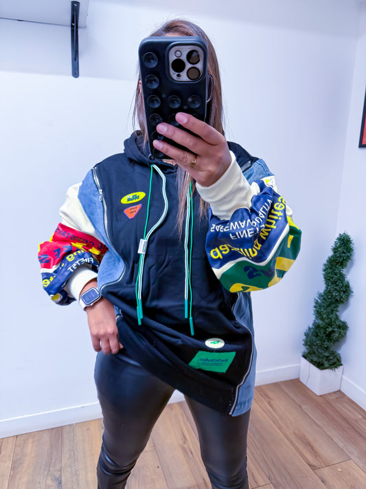 Hoodie Colorblock Vintage Noir