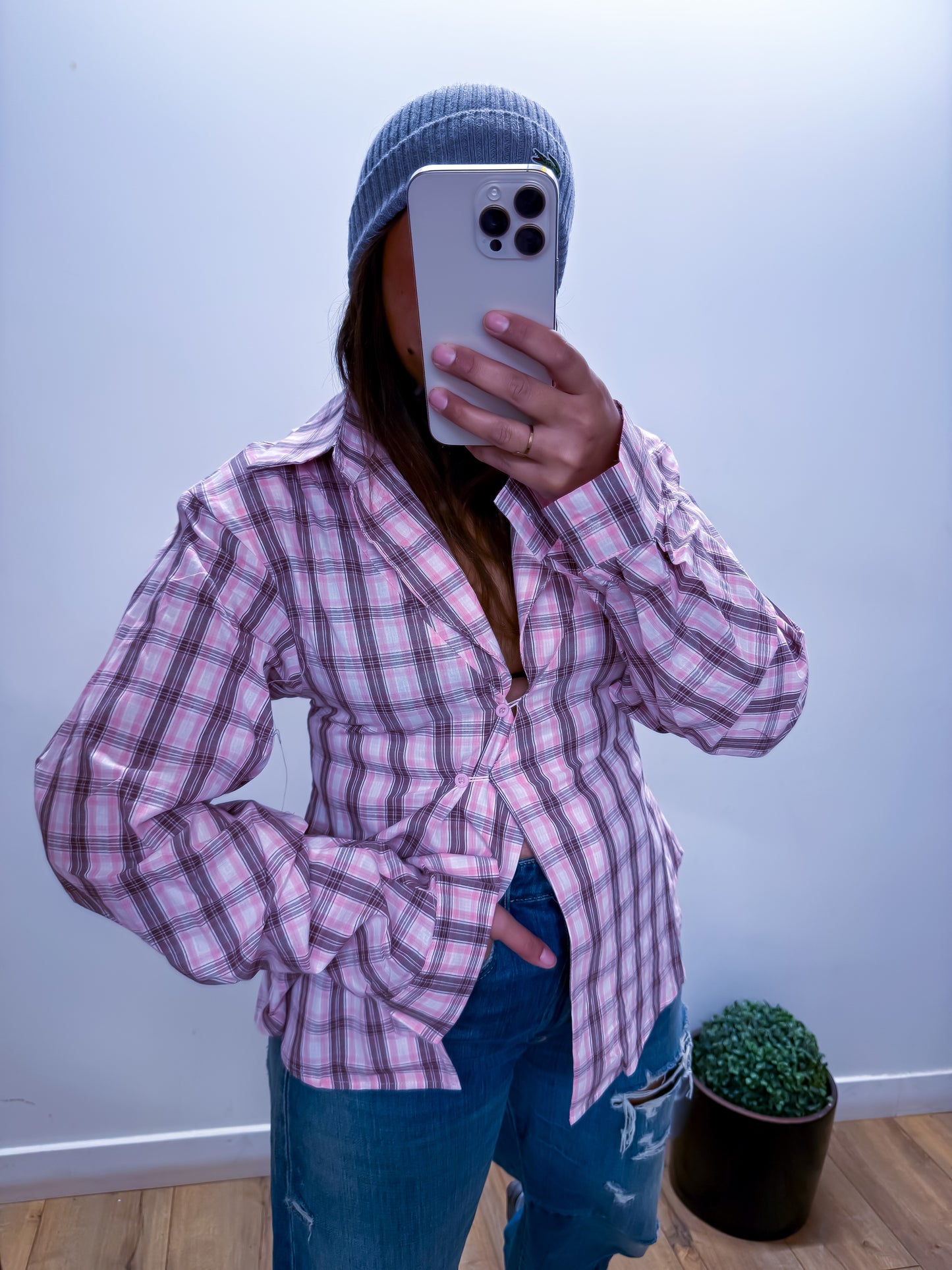Chemise Aurore - Carreaux Rose & Marron Cintrée