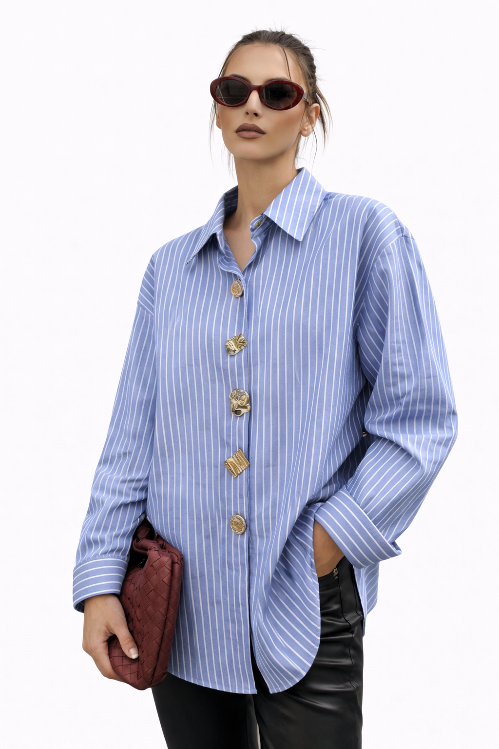 Chemise Rayée Bleue et Blanche Boutons Dorés