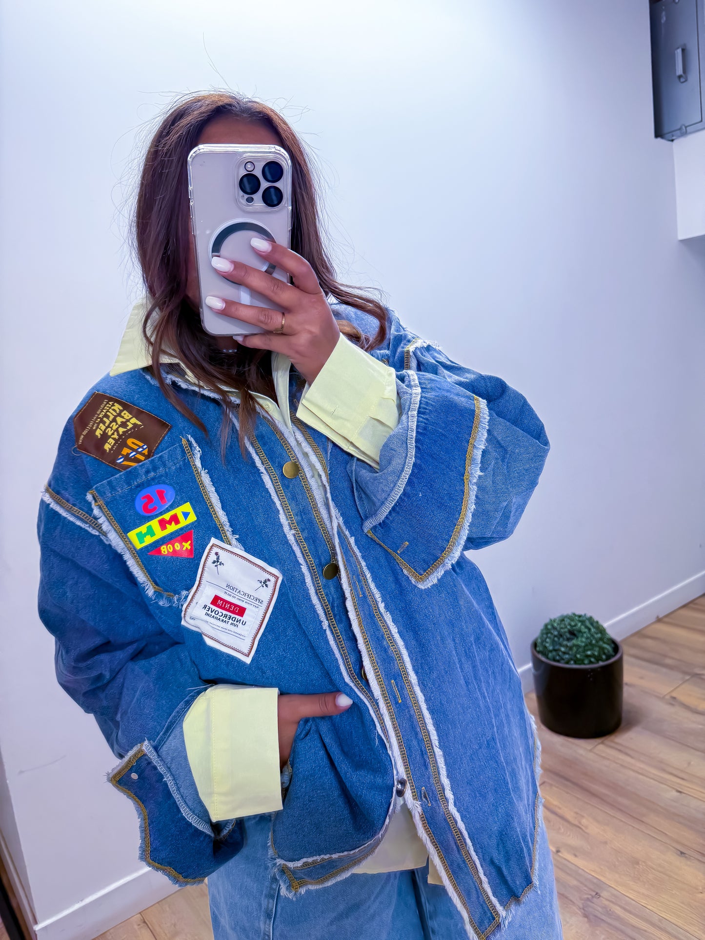 Veste en jean oversize avec patchs taille unique 34-46 exclusivité Mûzâ