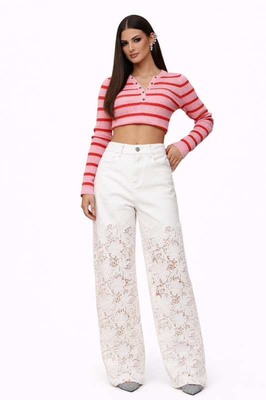 Jean « Crystal Haze » Wide Leg Blanc