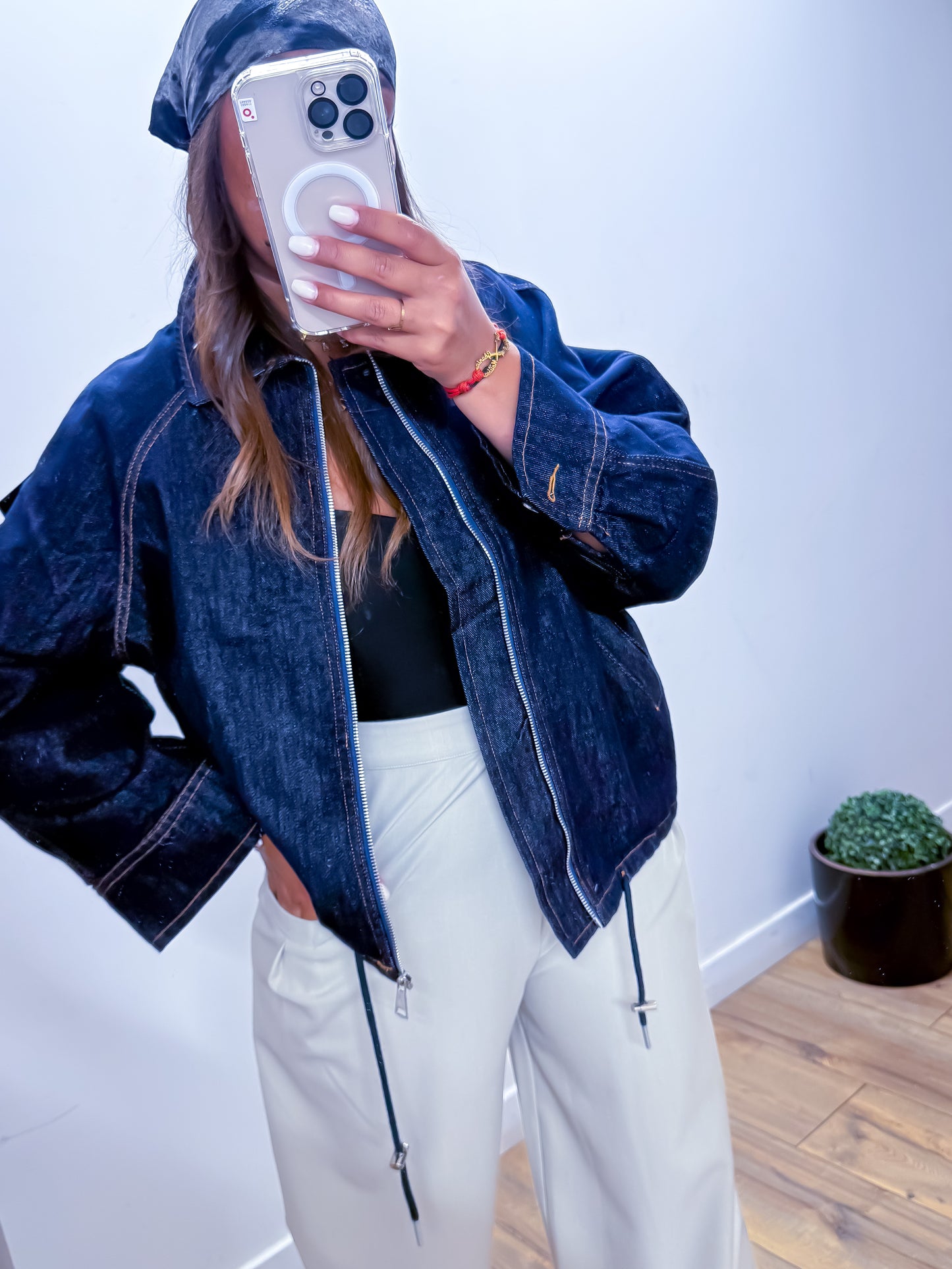 Veste en jean ballon DALAZ surpiqûre marron - EXCLUSIVITÉ Mûzâ paris