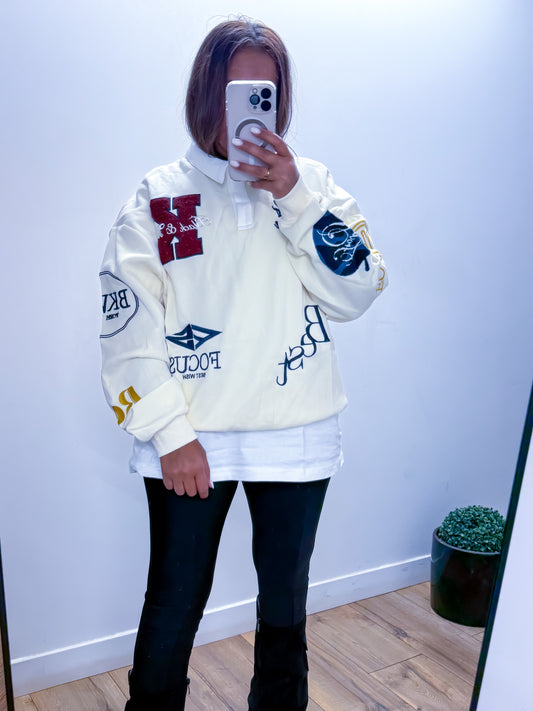 Pull col chemise intégré beige exclusivité Mûzâ