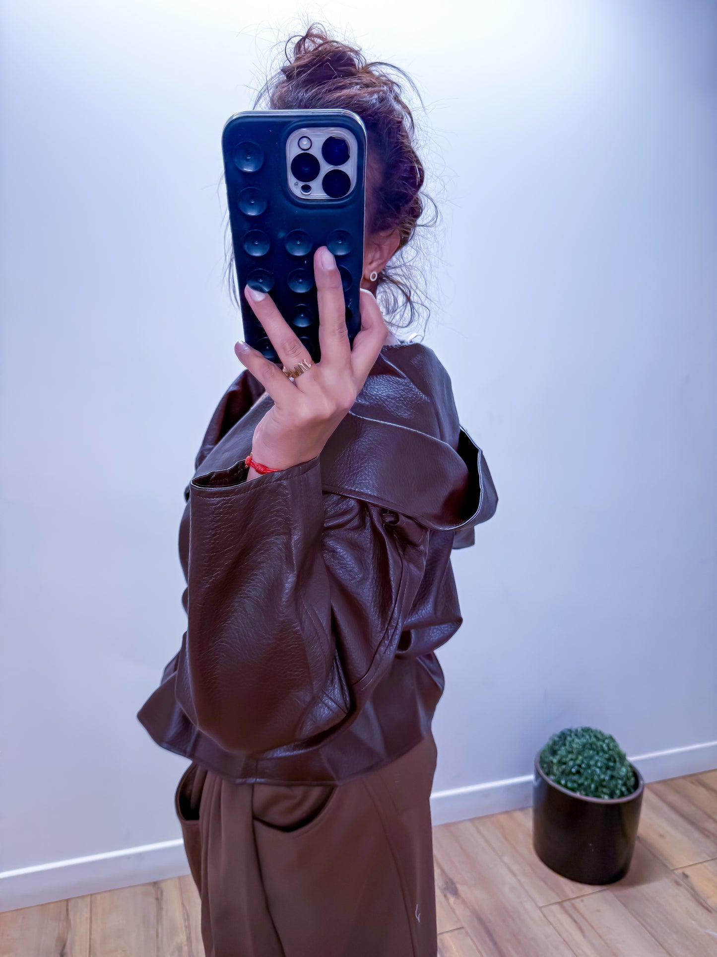 Veste Simili Cuir a capuche ceinturé