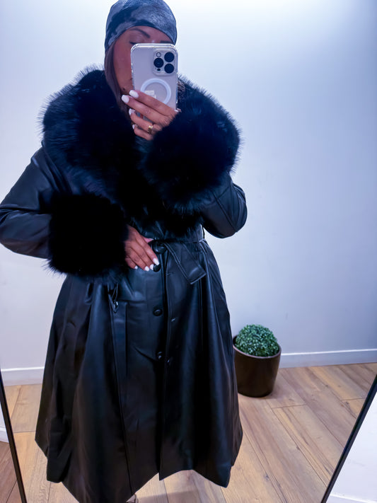 Manteau VELOURS structuré noir fourrure amovible