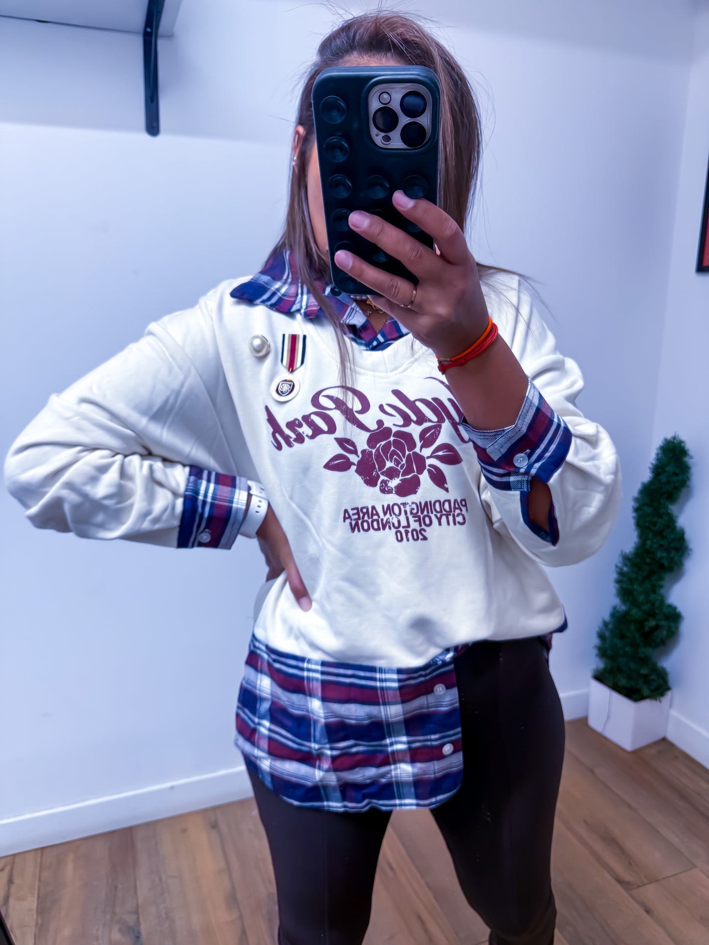 Pull Blanc Chemise Carreaux Intégrée